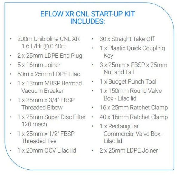 E-FLOW KIT XR - START UP KIT NETAFIM WASTE WATER KIT /DISPERSAL SYSTEM E-FLOW XR CNL START UP KIT 1.6 L/HR @ 0.40 SPACINGS 200M2 42000-010165